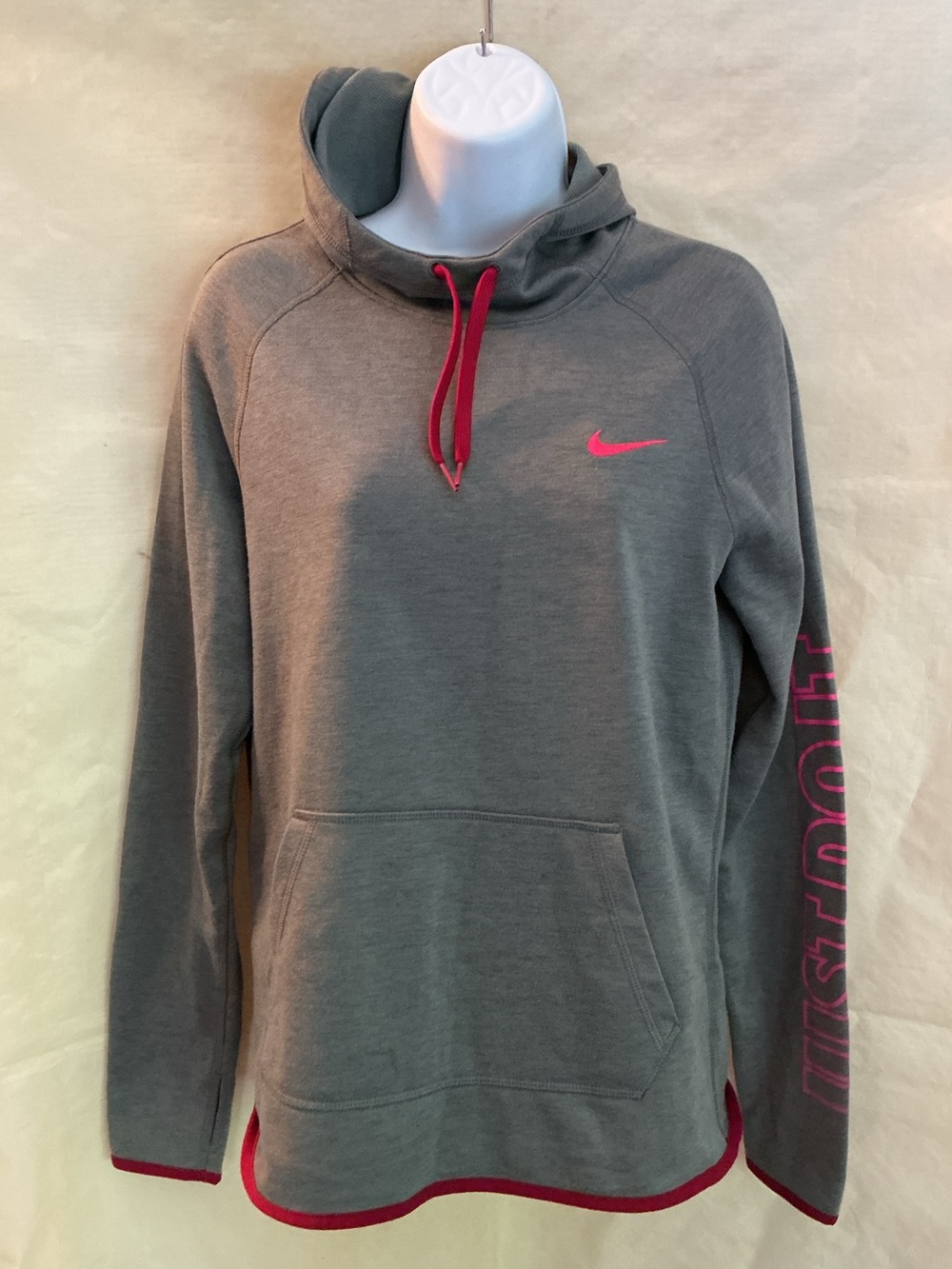 Nike Light Gray Hoodie with Pink Trim